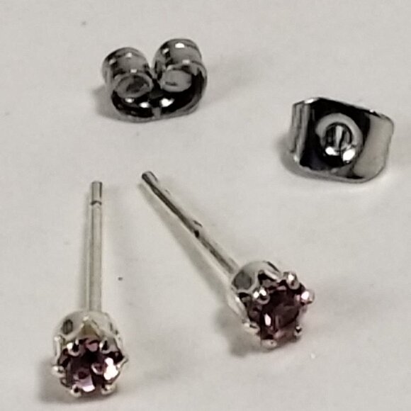 Swarovski Crystal Element - Stlg Silver Overlay Pink Stone "Tiny" Stud Earrings - Picture 11 of 13